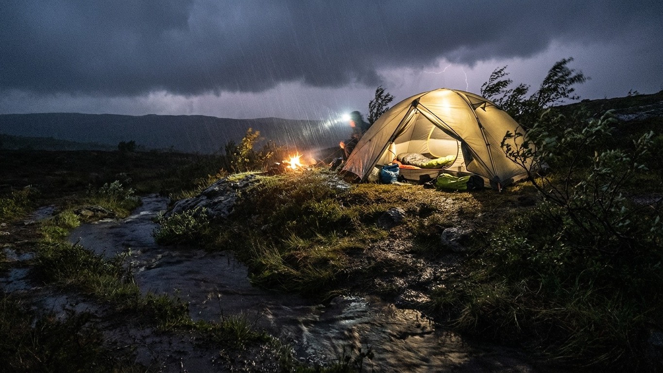 Bivouac sous la pluie et le vent : choisir l’emplacement et éviter l’effet piscine