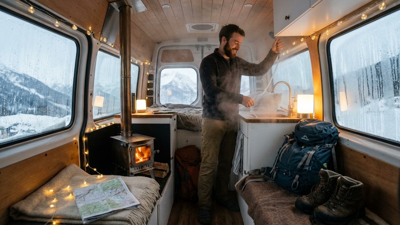 J'ai testé 4 douches portatives en van cet hiver : une seule tient vraiment ses promesses par temps froid