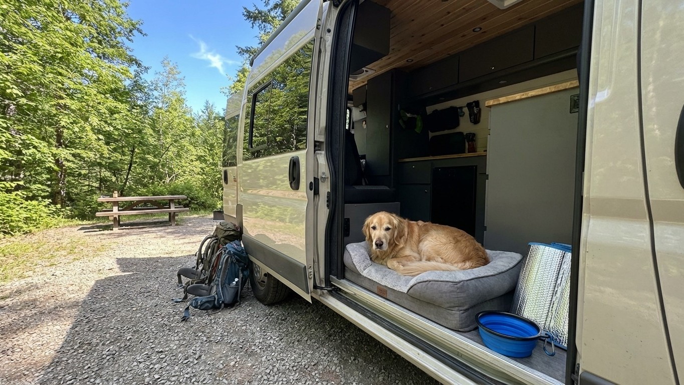 Partir avec son animal en van : checklists, conseils de routes et spots dog-friendly pour camper sans stress