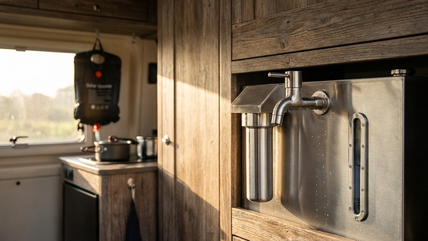 Stockage eau van voyage : réservoir, filtration et autonomie hydrique