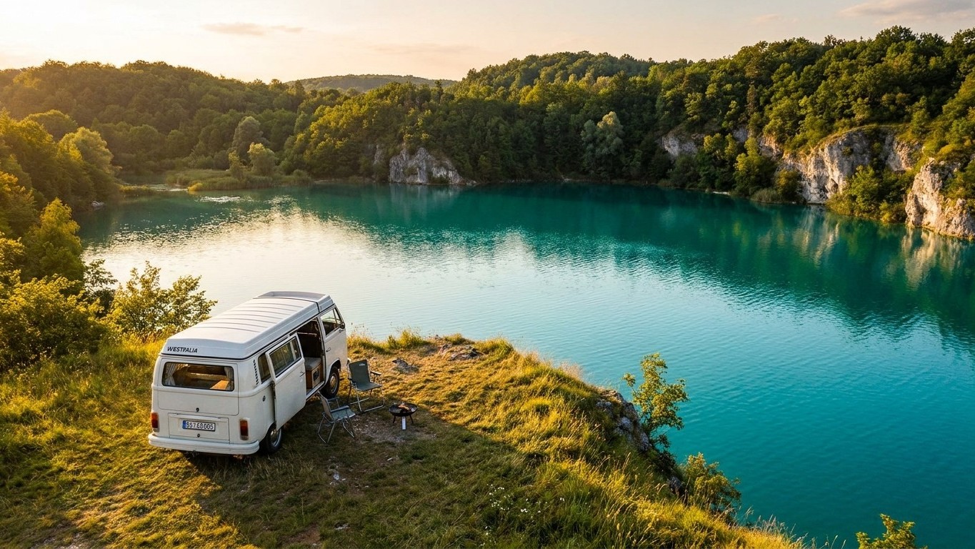 On voulait fuir la canicule à 40°C du littoral : on a posé notre van au bord du lac de Chalain dans le Jura et on n'en est...