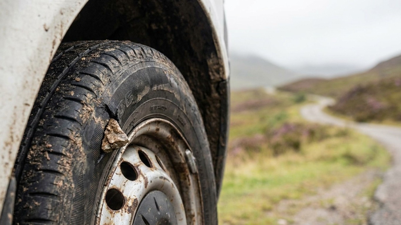 J'ai croisé un bus de tourisme sur une route à voie unique de Skye : au retour du fourgon, le loueur m'a montré ce qui n'e...