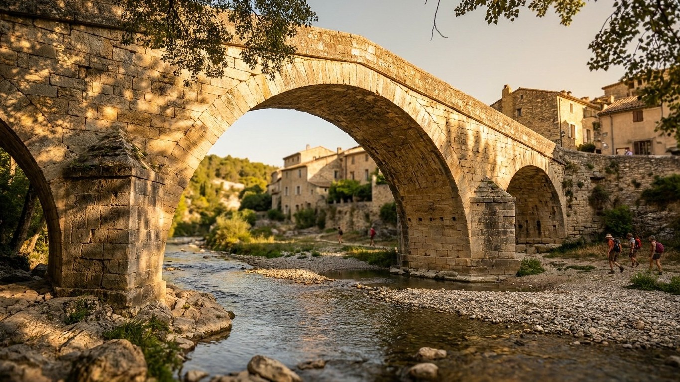 J'ai garé le fourgon au pied du pont romain de Vaison-la-Romaine juste pour monter voir la cité médiévale : dès les premie...