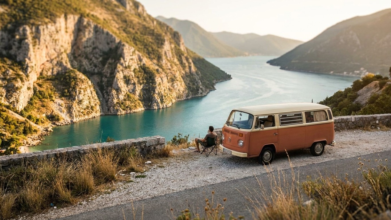 J'ai roulé trois semaines au Monténégro avec le fourgon juste pour longer les Bouches de Kotor : au poste de sortie, un ag...
